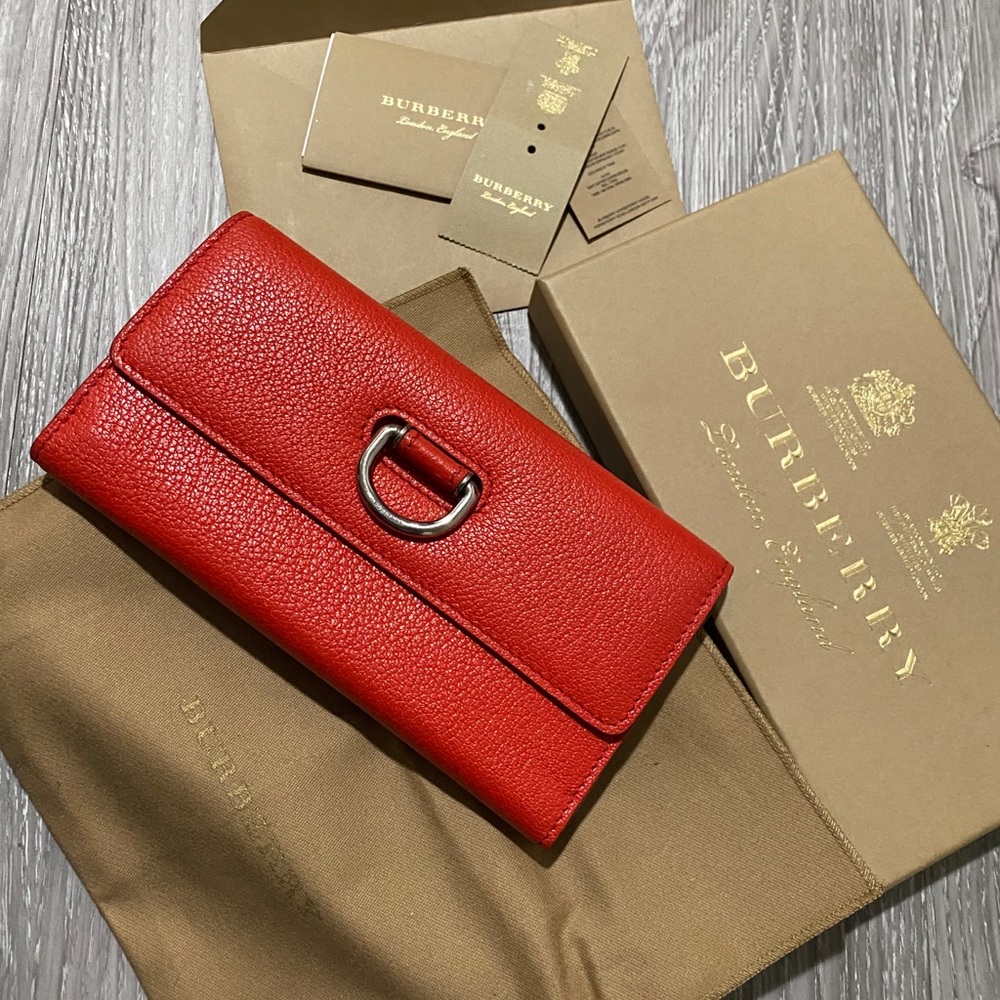 Burberry Red Leather Wallet with Silver Tone D-Ring - Picture 8 of 11